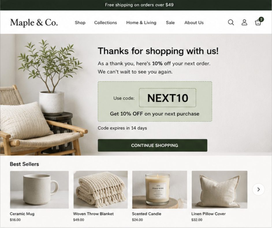 Sample Next-Order Coupon Discount