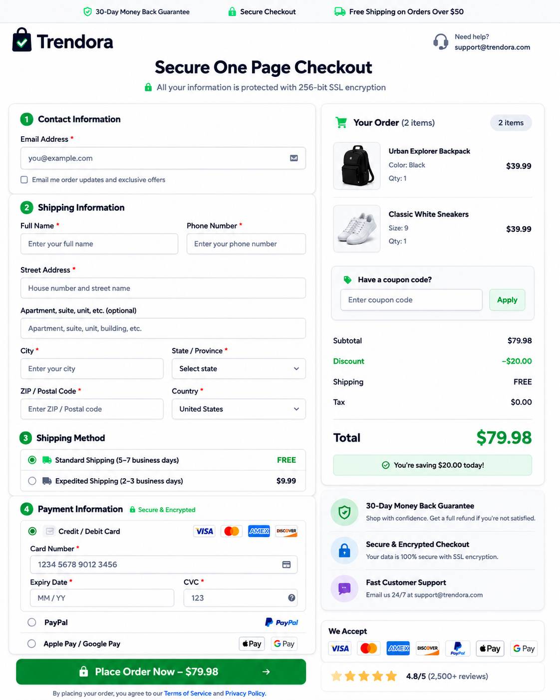 Sample One-Page Checkout Page