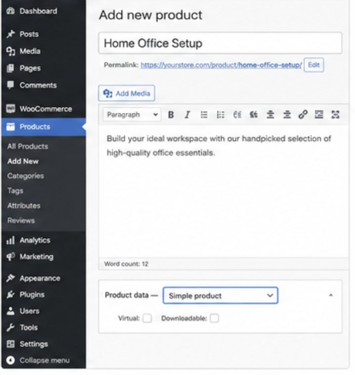 Creating a new WooCommerce product